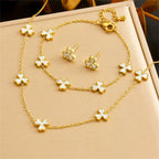 White 3 Leaf Clover Gold Set