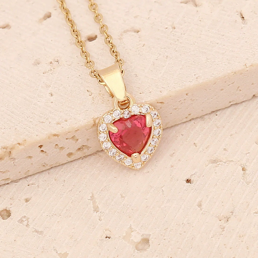 Ruby Heart Halo Pendant Necklace