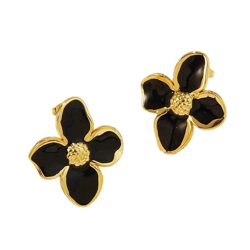 Wholesale French Retro Flower Drip Glaze Stainless Steel Earrings for Women with Oil Drip Colorful Flower Design and Electroplating