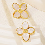 Wholesale French Retro Flower Drip Glaze Stainless Steel Earrings for Women with Oil Drip Colorful Flower Design and Electroplating