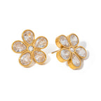 Wholesale French Retro Style Stainless Steel Flowershaped Zircon Earrings with Electroplating for Women