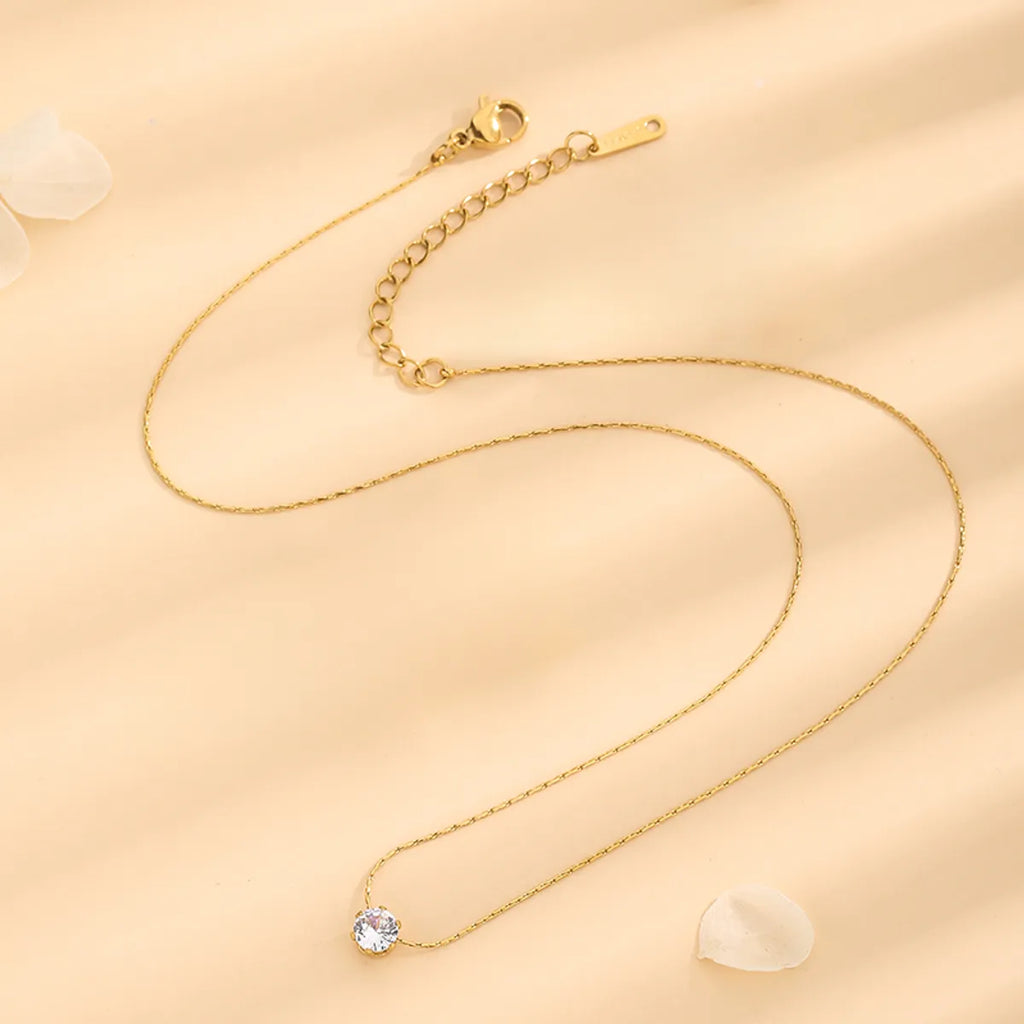 Wholesale Jewelry Basic Simple Style Classic Style round Solid Color 304 Stainless Steel Rhinestones 18K Gold Plated Inlay Jewelry Set