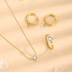 Wholesale Jewelry Basic Simple Style Classic Style round Solid Color 304 Stainless Steel Rhinestones 18K Gold Plated Inlay Jewelry Set