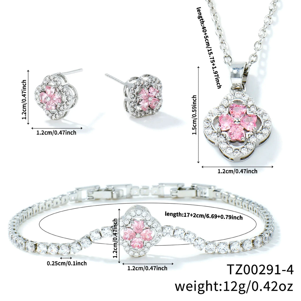 Pink Blossom Clover Jewelry Set