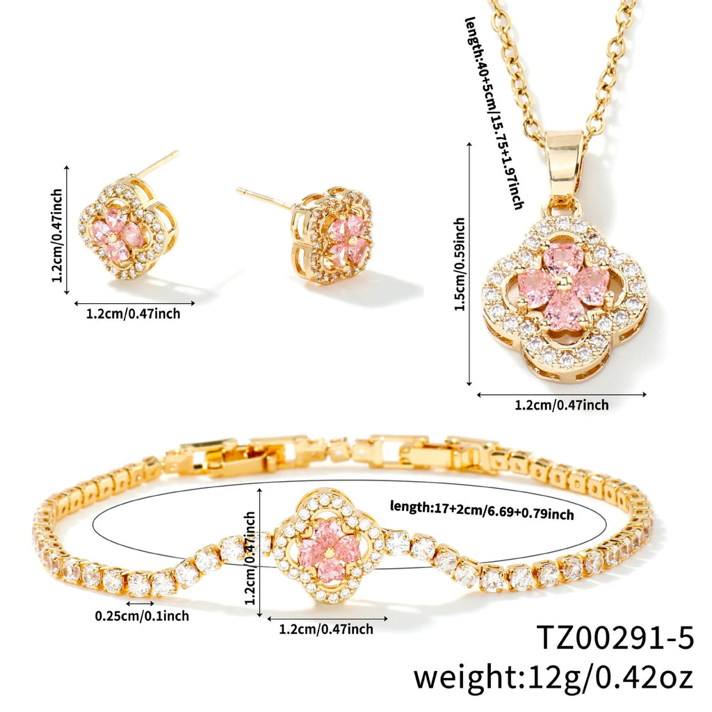 Pink Blossom Clover Jewelry Set