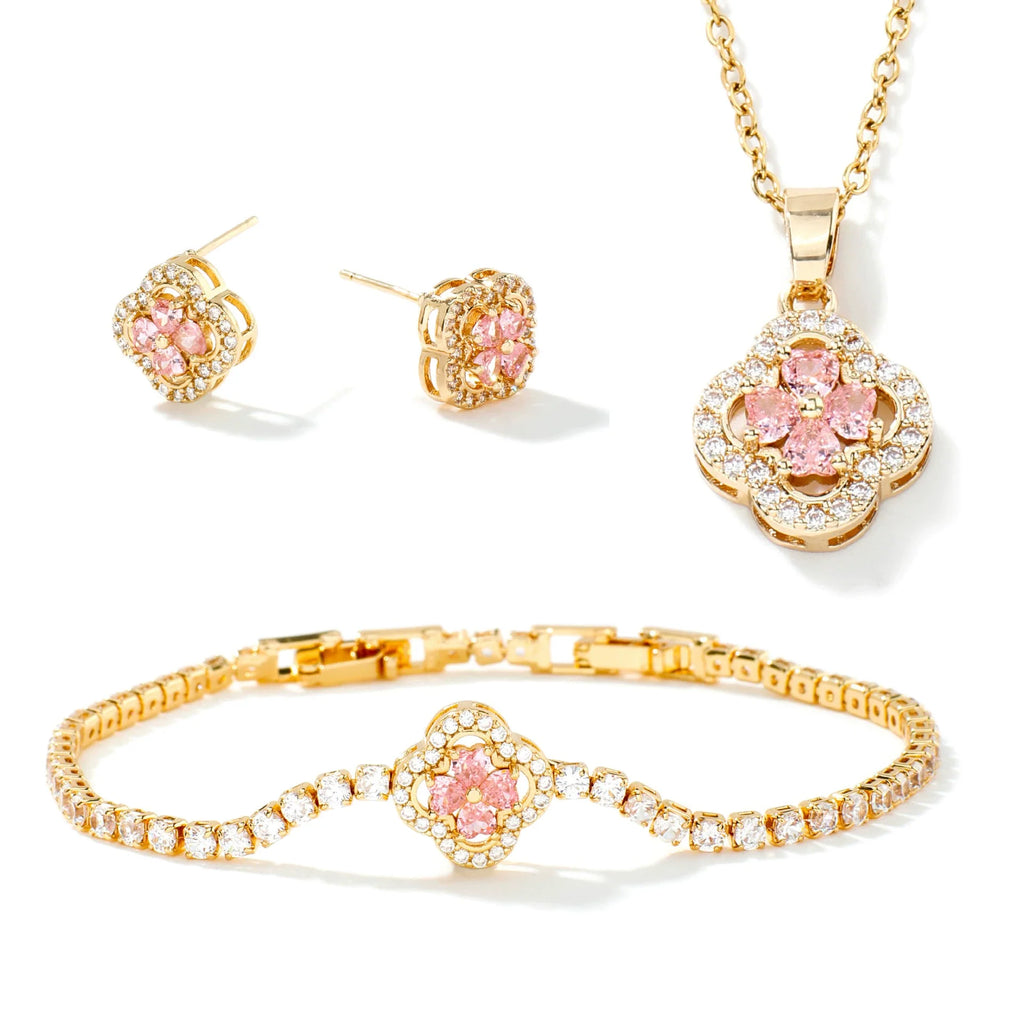 Pink Blossom Clover Jewelry Set