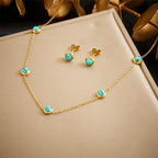 Wholesale Jewelry Vintage Style Simple Style round 304 Stainless Steel Turquoise 18K Gold Plated Inlay Jewelry Set