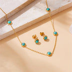 Wholesale Jewelry Vintage Style Simple Style round 304 Stainless Steel Turquoise 18K Gold Plated Inlay Jewelry Set
