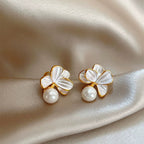 Wholesale Light Luxury Exquisite Versatile Earrings with Imitation Pearls Oil Drop Flower Design