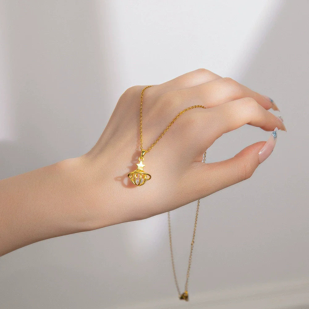 Wholesale Light Luxury Star Pattern Hollow Small Planet Pendant Electroplated Titanium Steel and Copper Ochain Necklace for Women
