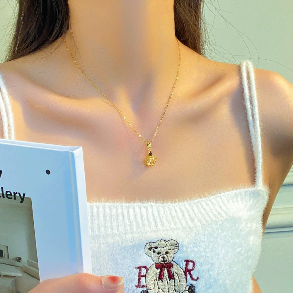 Wholesale Light Luxury Star Pattern Hollow Small Planet Pendant Electroplated Titanium Steel and Copper Ochain Necklace for Women