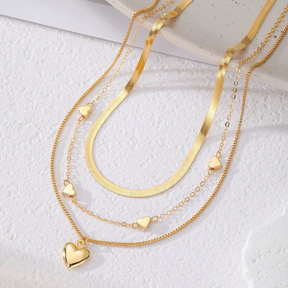 Golden Heart Layers Necklace
