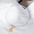 Wholesale Necklace Alloy Pearl Chain Butterfly Pendant Electroplated