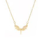 Wholesale Real Gold Plated Full Diamond Geometric Wings Sword Pendant Titanium Steel and Copper Necklace for Women