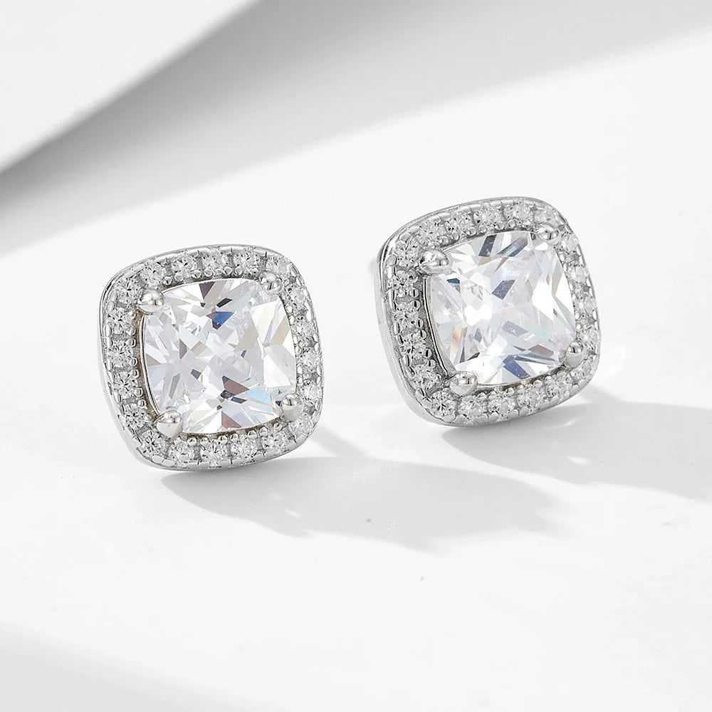 Princess Cut Halo Earrings