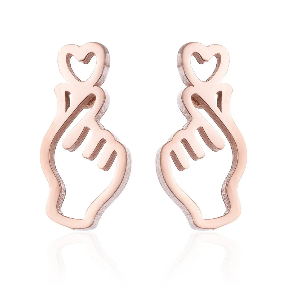 Wholesale Stud Earrings Stainless Steel Hollow Heart Shape Electroplated for Women