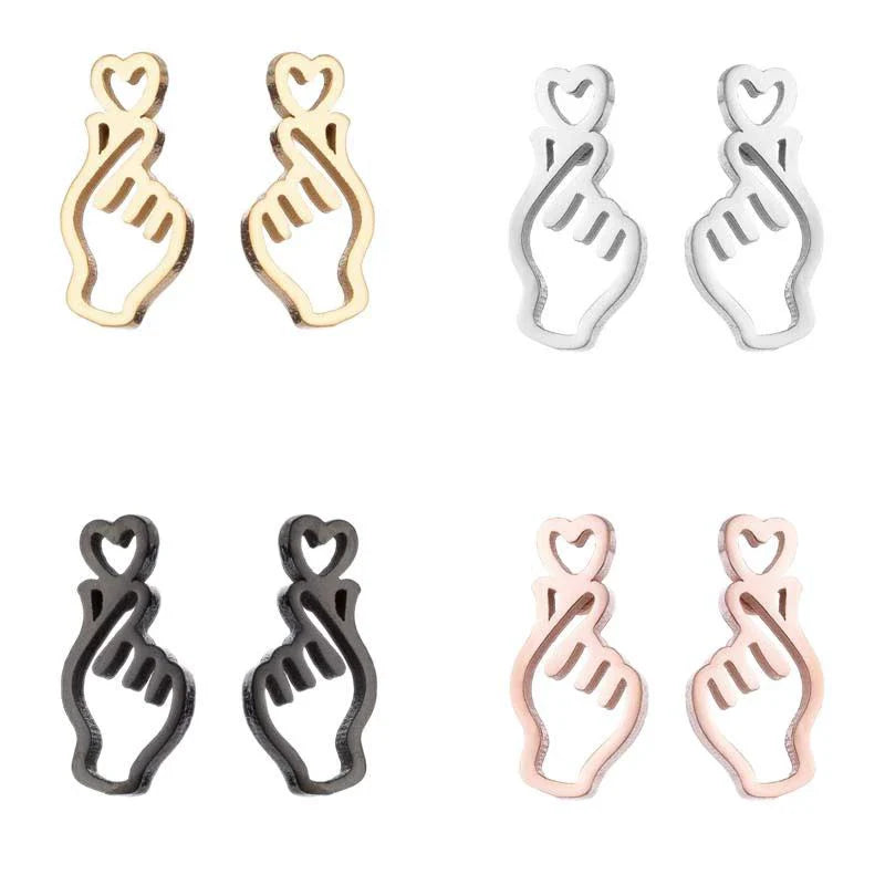 Wholesale Stud Earrings Stainless Steel Hollow Heart Shape Electroplated for Women