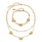 Wholesale Titanium Steel Bead Jewelry with Butterfly Bead Double Sided Engraved Pendant Set Heart Water Drop Bell Pattern for Women