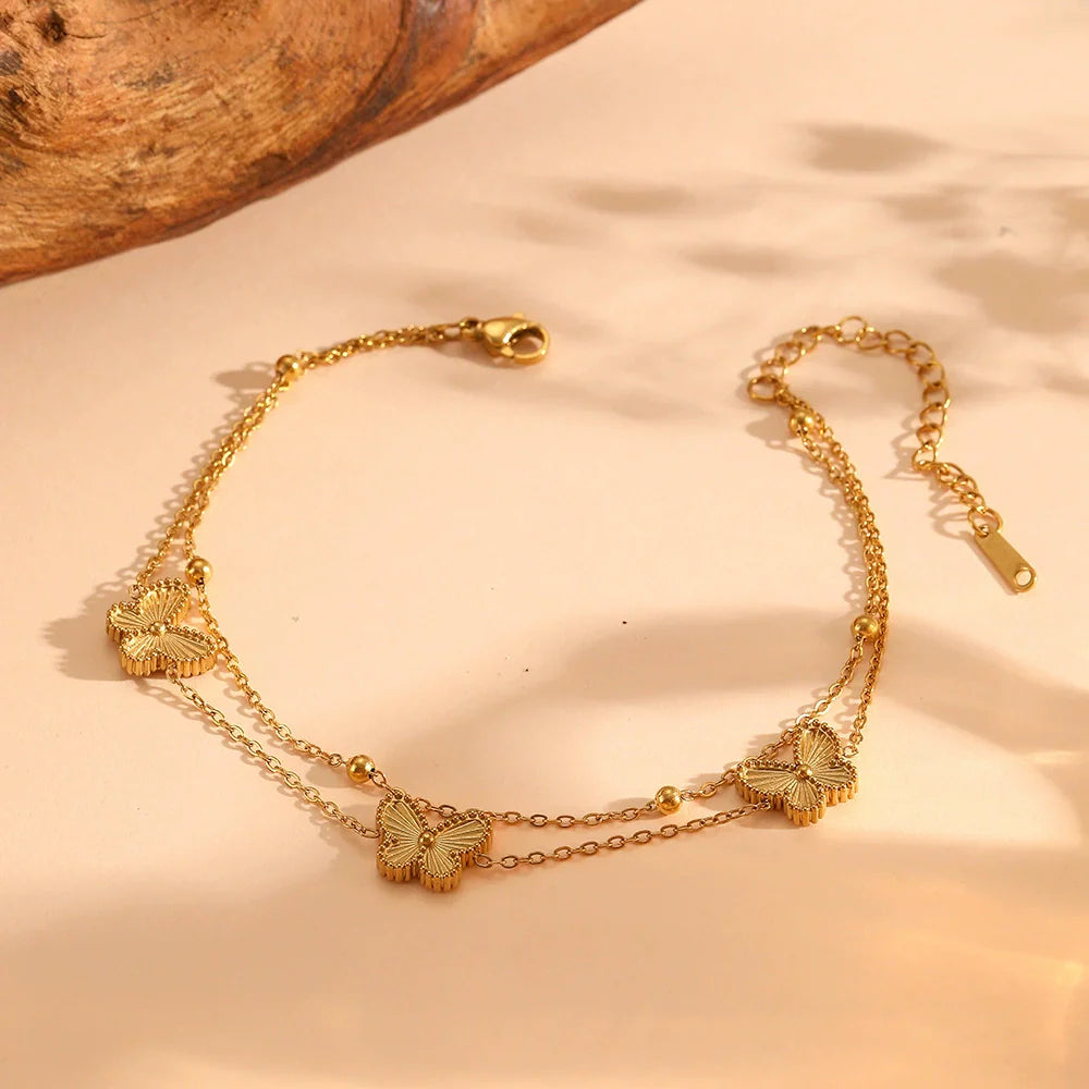 Wholesale Titanium Steel Bead Jewelry with Butterfly Bead Double Sided Engraved Pendant Set Heart Water Drop Bell Pattern for Women