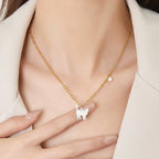 Wholesale Women'S Childhood Style Animals Zodiac Shell and Freshwater Pearl Necklace with Titanium Steel Plated 18K Golden Regular Chain and Polishing Treatment