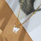 Wholesale Women'S Childhood Style Animals Zodiac Shell and Freshwater Pearl Necklace with Titanium Steel Plated 18K Golden Regular Chain and Polishing Treatment