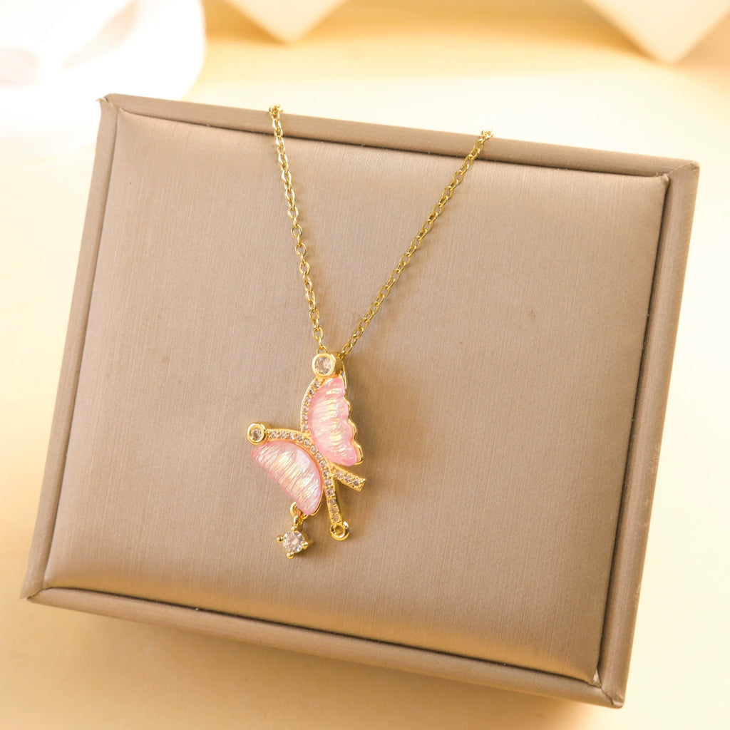 Pink Butterfly Charm Necklace