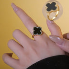 Wholesale Women's 18K Gold Plated Copper Ring with Micro Inlaid Zircon and Geometric Four Leaf Clover Design