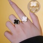 Wholesale Women's 18K Gold Plated Copper Ring with Micro Inlaid Zircon and Geometric Four Leaf Clover Design