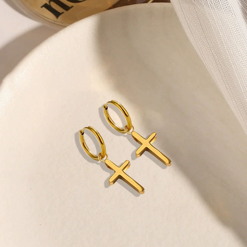 Wholesale Women'S Cross Jewelry Set with Crown and Roman Numerals Stainless Steel O Word Chain Electroplated Pendant Necklace and Earrings Light Luxury Style