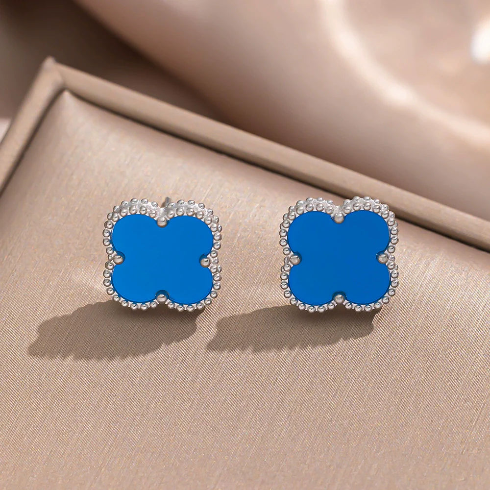 Wholesale Women'S Minimalist Geometric Fourleaf Clover Titanium Steel Earrings with Vacuum Furnace Electroplating