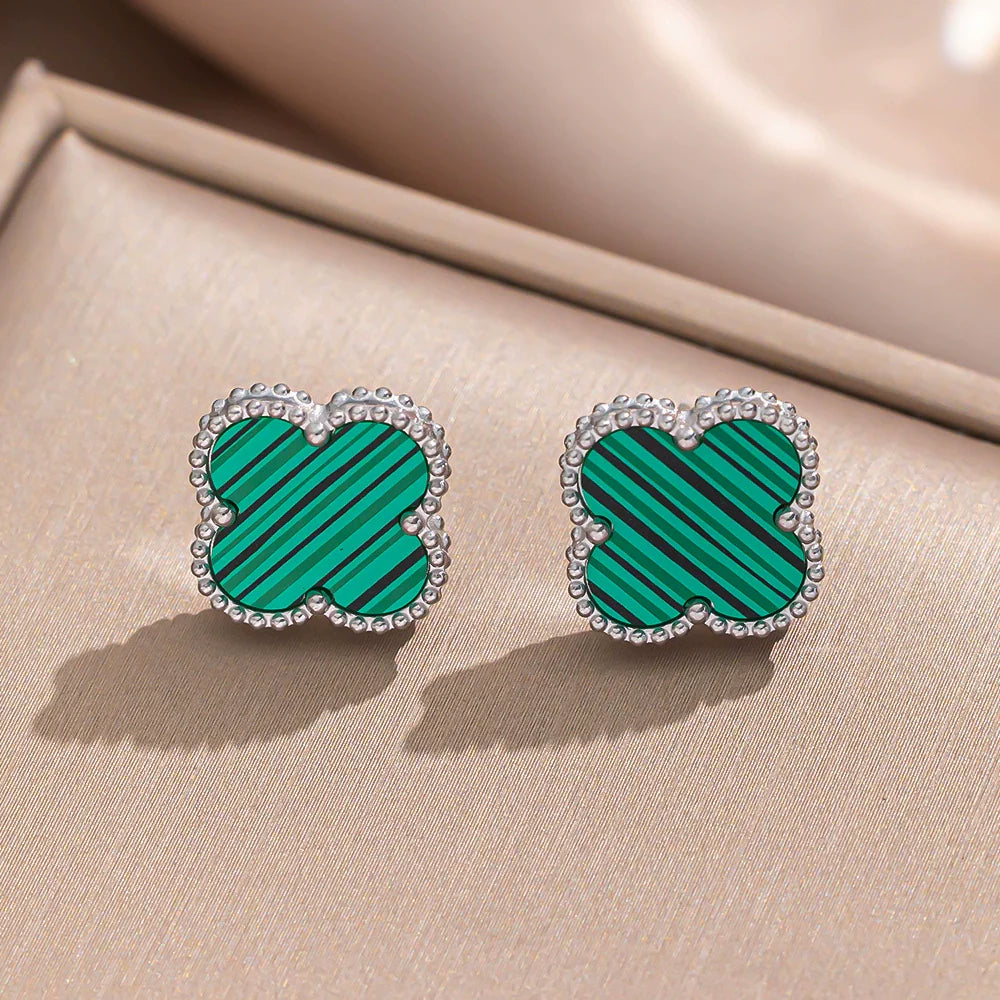 Wholesale Women'S Minimalist Geometric Fourleaf Clover Titanium Steel Earrings with Vacuum Furnace Electroplating