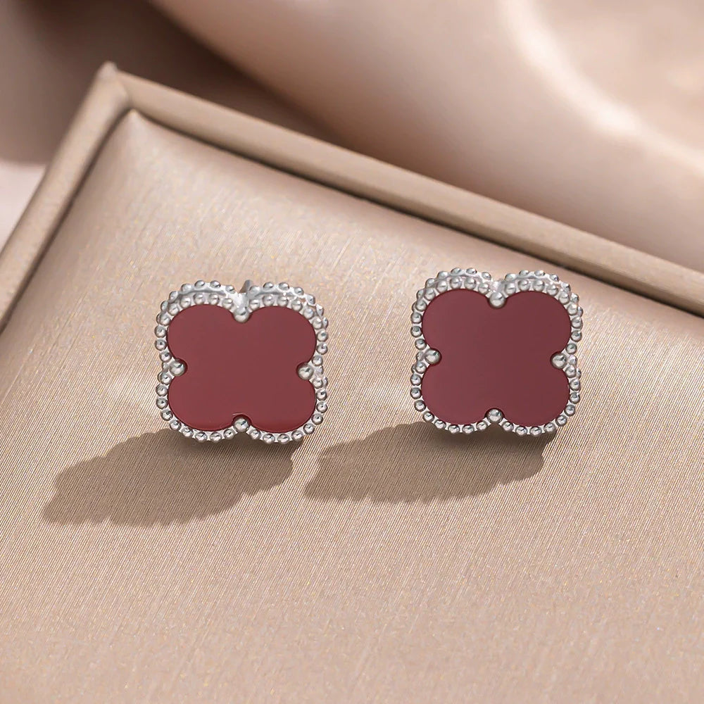 Wholesale Women'S Minimalist Geometric Fourleaf Clover Titanium Steel Earrings with Vacuum Furnace Electroplating