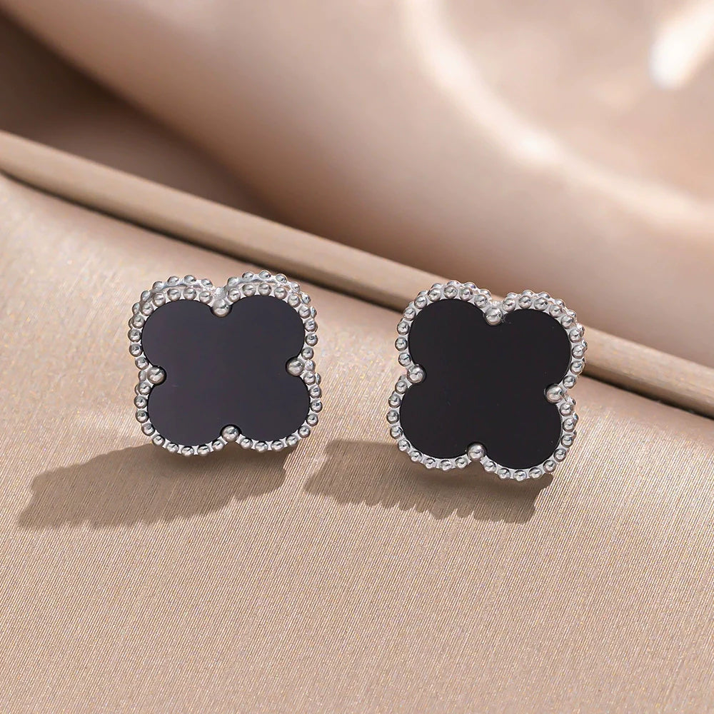 Wholesale Women'S Minimalist Geometric Fourleaf Clover Titanium Steel Earrings with Vacuum Furnace Electroplating