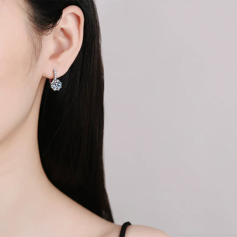 Wholesale Women'S Simple Elegant S925 Sterling Silver Moissanite Earrings with Geometric Design and Electroplating