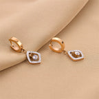 Golden Geometric Crystal Drop Earrings