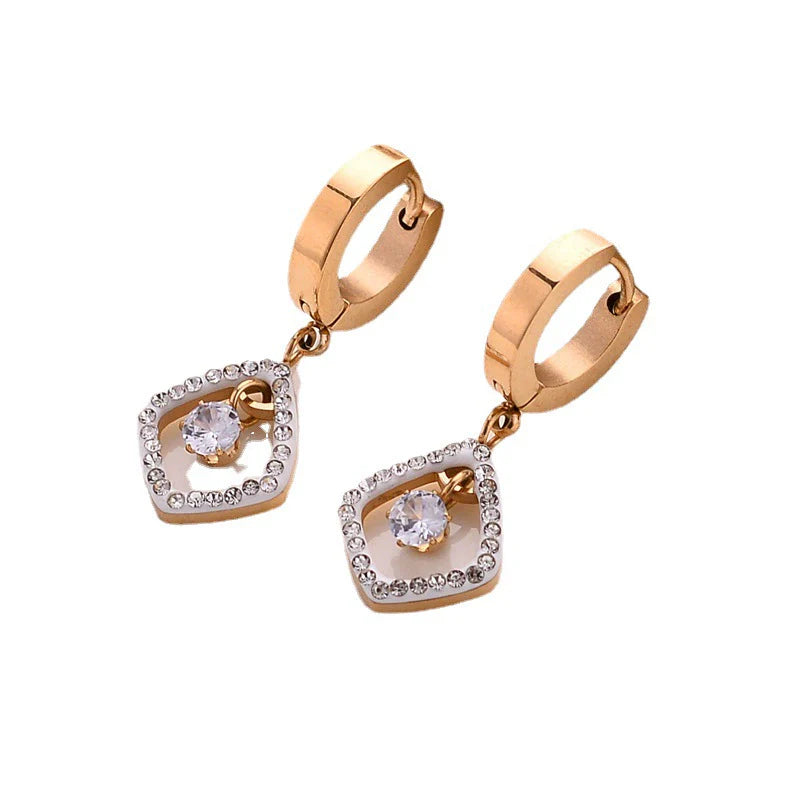 Golden Geometric Crystal Drop Earrings