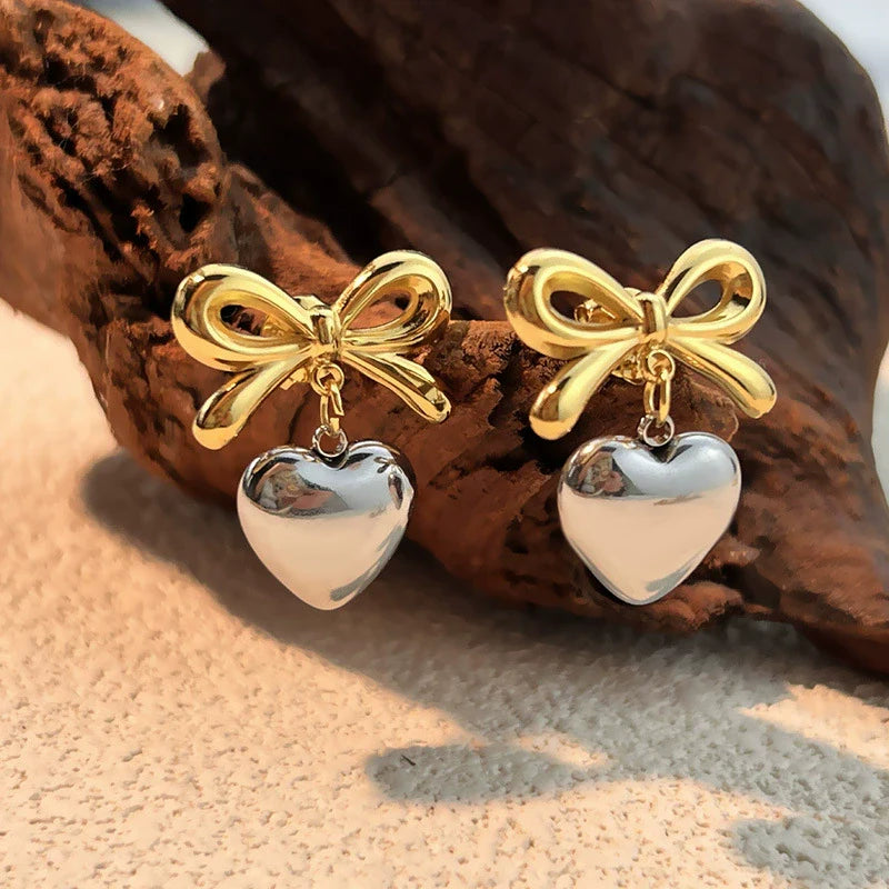 Wholesale Women'S Stainless Steel Electroplated Heart and Butterfly Shaped Love Earrings