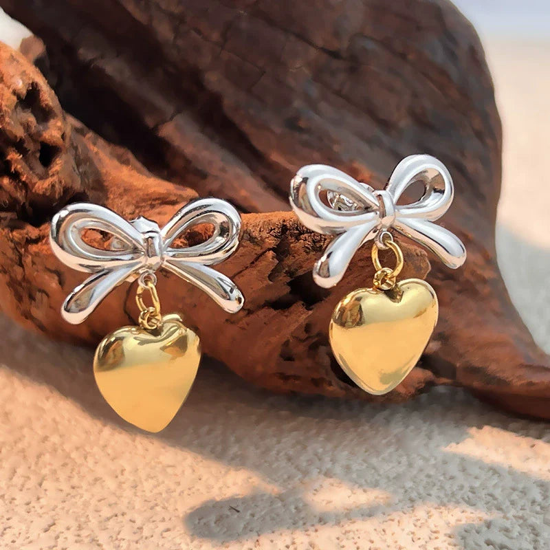 Wholesale Women'S Stainless Steel Electroplated Heart and Butterfly Shaped Love Earrings