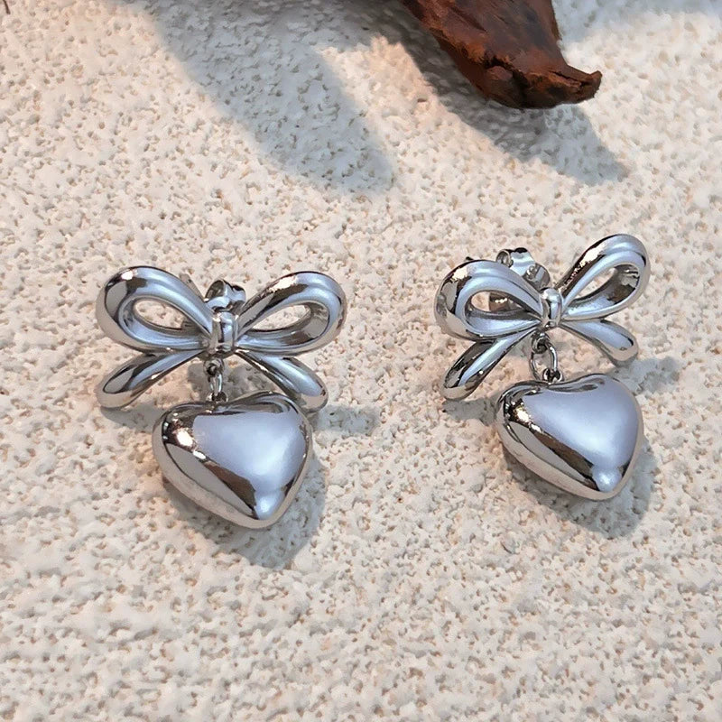Wholesale Women'S Stainless Steel Electroplated Heart and Butterfly Shaped Love Earrings