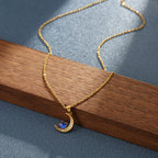 Women'S Star Moon Titanium Steel Necklace with Mixed Gem Inlay Pendant and Electroplating Treatment O Chain