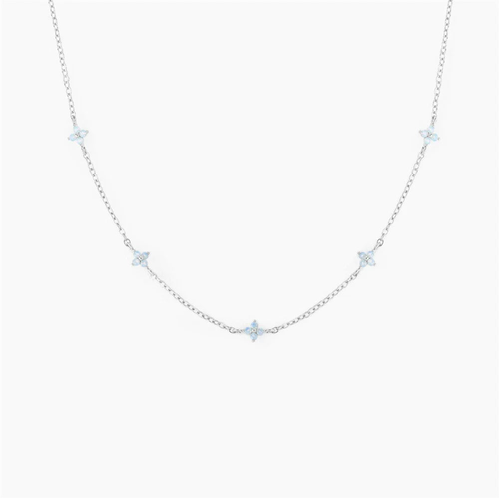 Women'S Sweet Style Blue Flower Brass Necklace with Zircon Treatment and Regular Chain