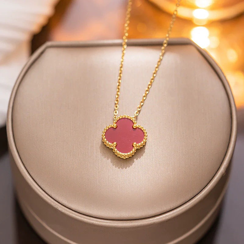 Luxe Red Clover Medallion Necklace