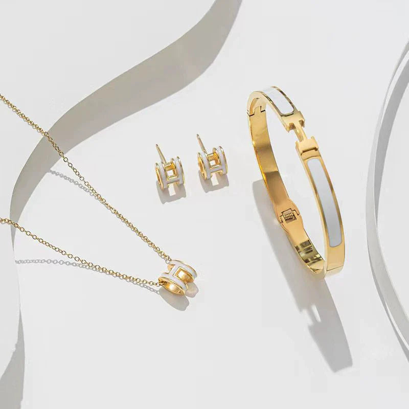 White Enamel Gold Classic Set