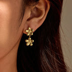 Women'S Vintage Simple and Versatile Stainless Steel Flower Tassel Earrings with Electroplating